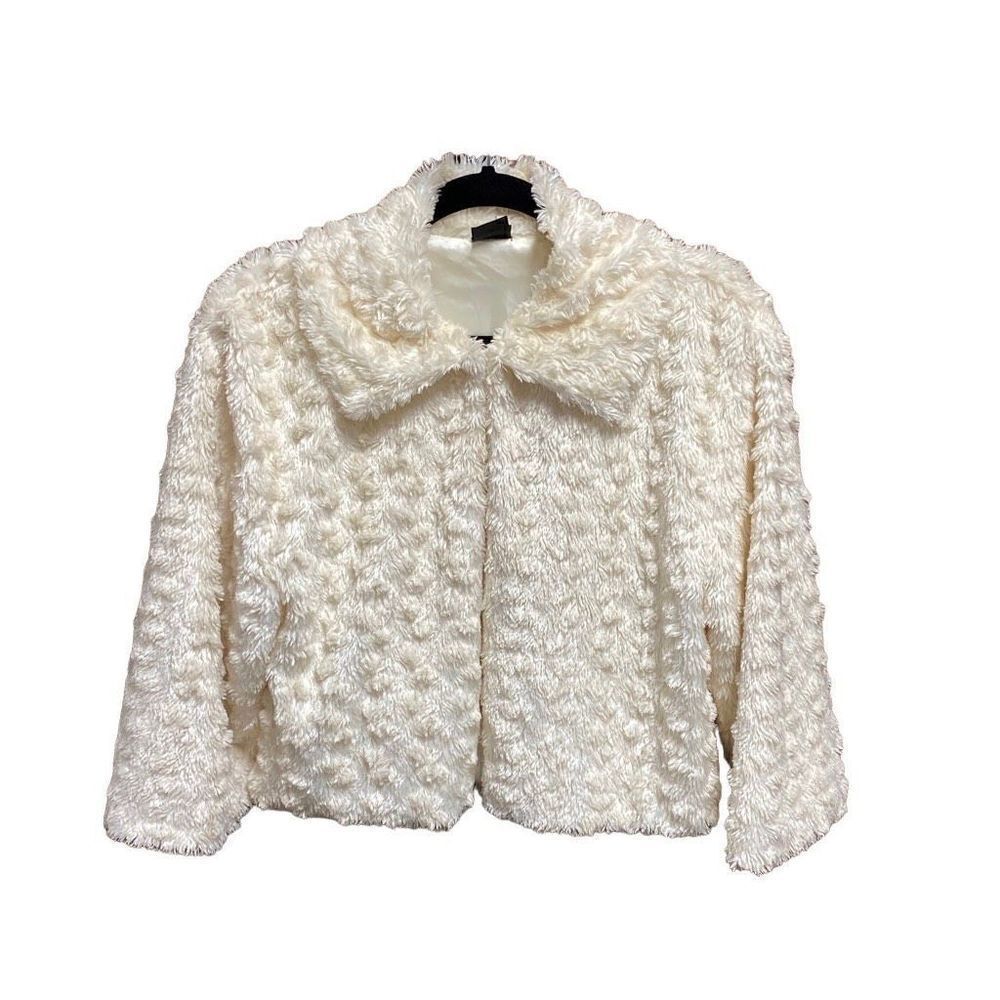 Ivory Cropped Faux Fur Jacket Size Medium